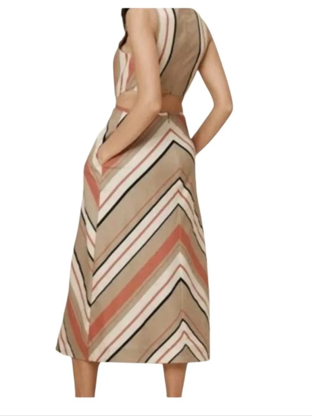 Banana Republic LINEN Blend Cut-Out Midi Dress with Pockets Size 8 Striped Chic - Picture 13 of 13